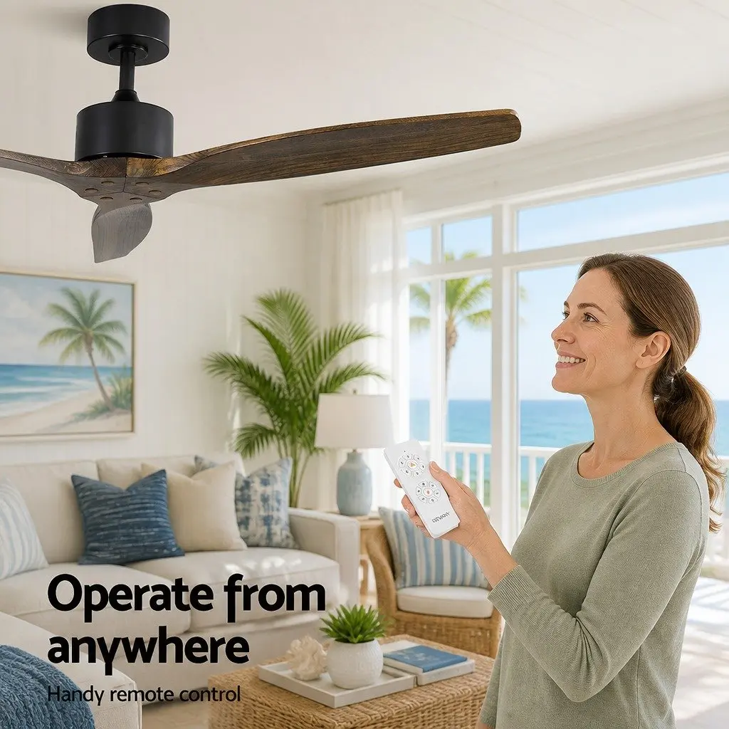 Ceiling Fan DC Motor 52 Inch Wooden Blades Dark Wood 6 Speed Remote Control