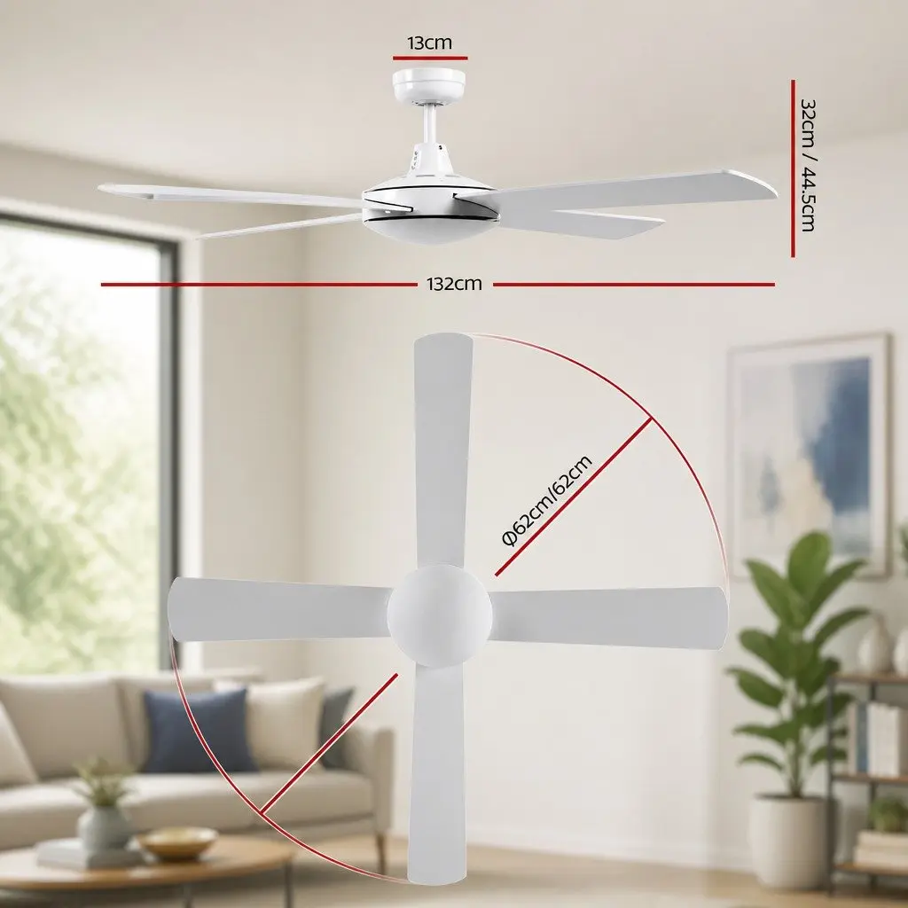 Ceiling Fan 52 Inch White DC Motor 4 Wooden Blades Remote Control 6 Speed