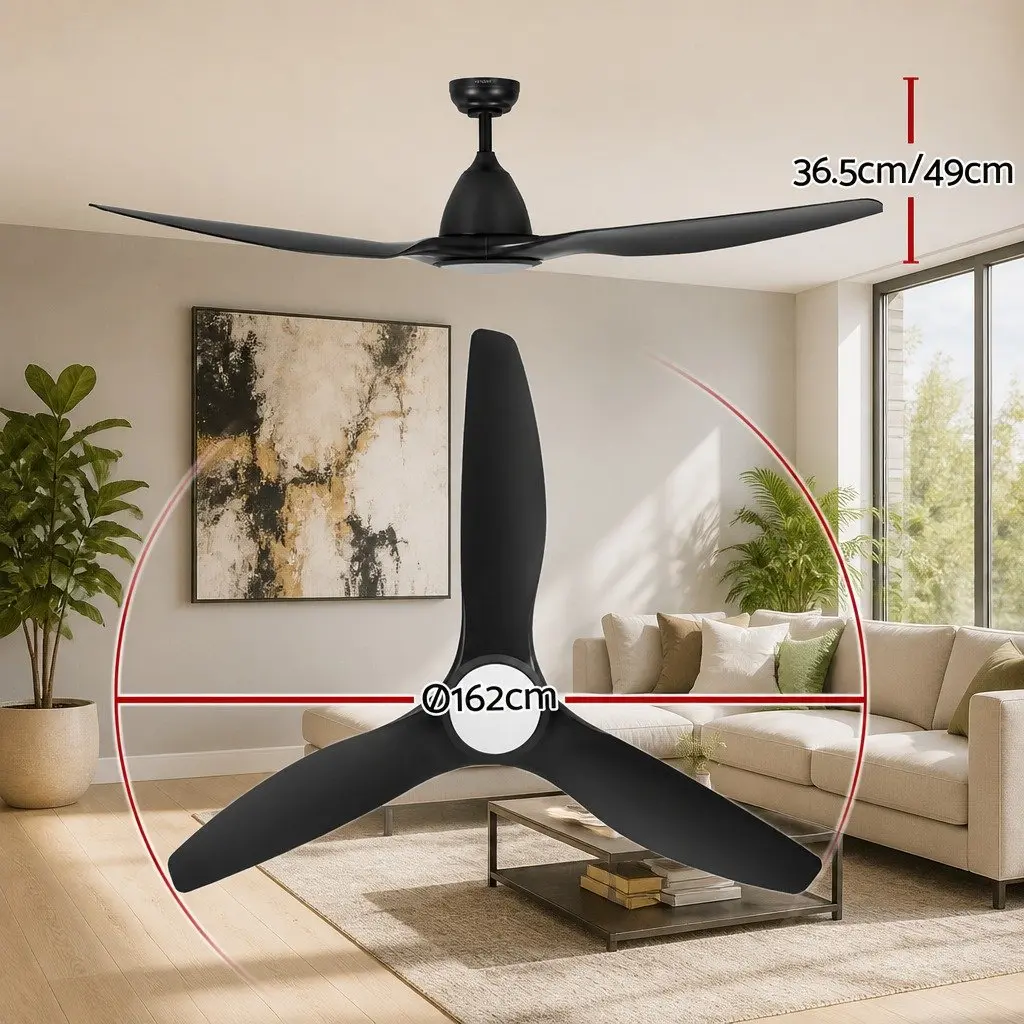 Ceiling Fan DC Motor 64 Inch Black with LED Light Remote Control 5 Speed Reverse Cycle