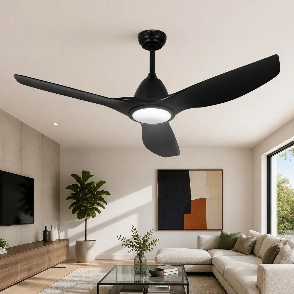 Ceiling Fan DC Motor 64 Inch Black with LED Light Remote Control 5 Speed Reverse Cycle