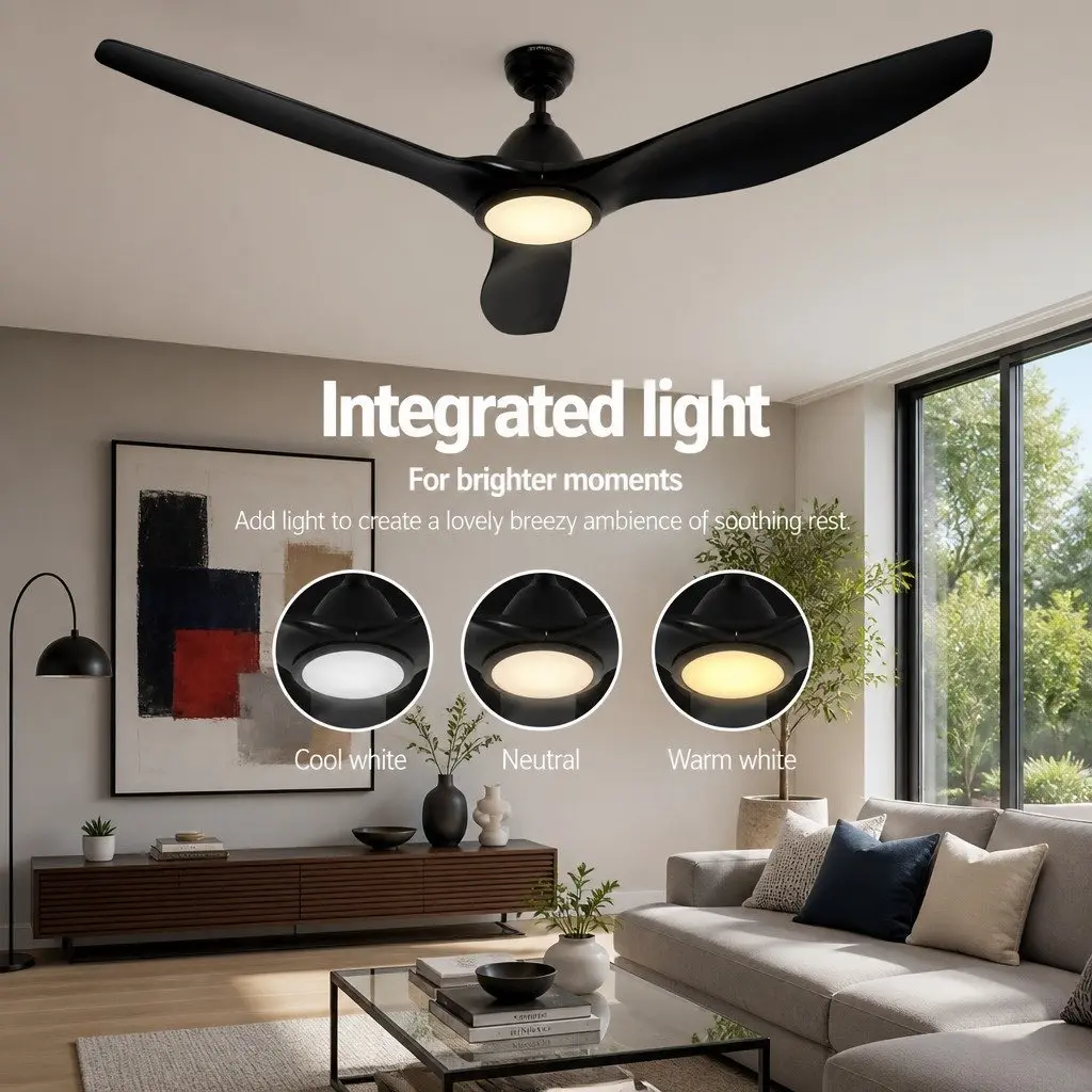 Ceiling Fan DC Motor 64 Inch Black with LED Light Remote Control 5 Speed Reverse Cycle