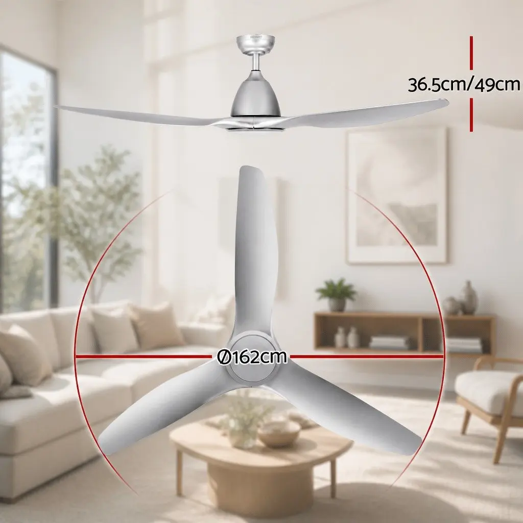 Ceiling Fan DC Motor 64 Inch Silver Indoor with LED Light Remote Control 5 Speed