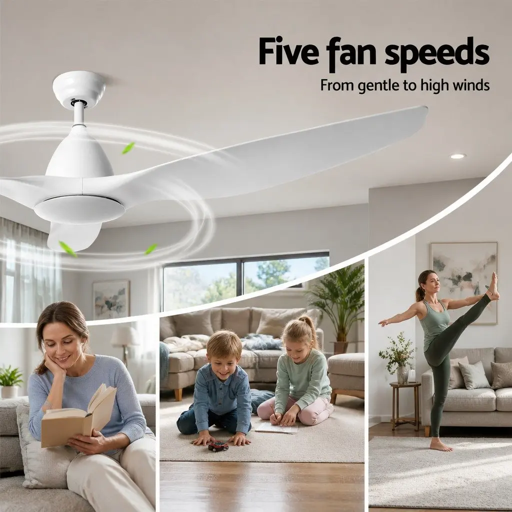 Ceiling Fan DC Motor 64 Inch LED Light Remote Control 5 Speed Indoor Outdoor