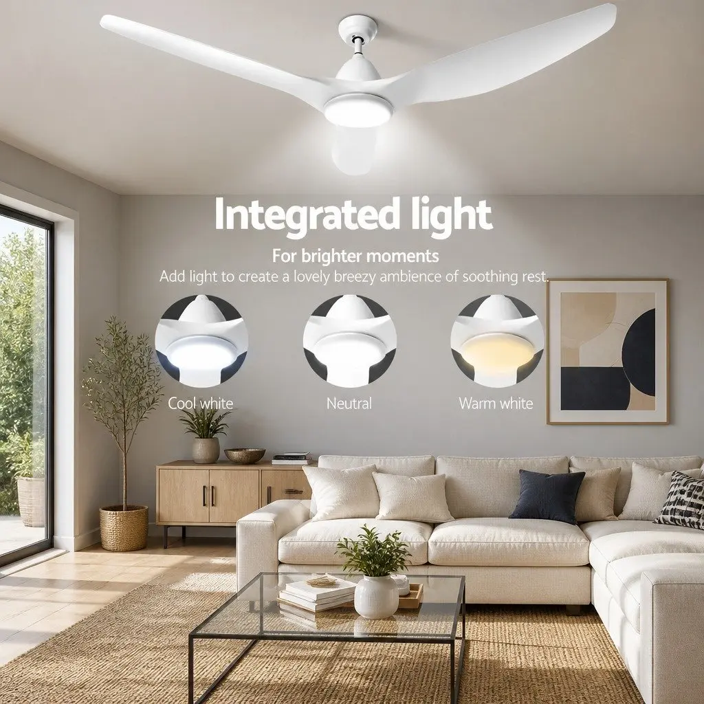 Ceiling Fan DC Motor 64 Inch LED Light Remote Control 5 Speed Indoor Outdoor