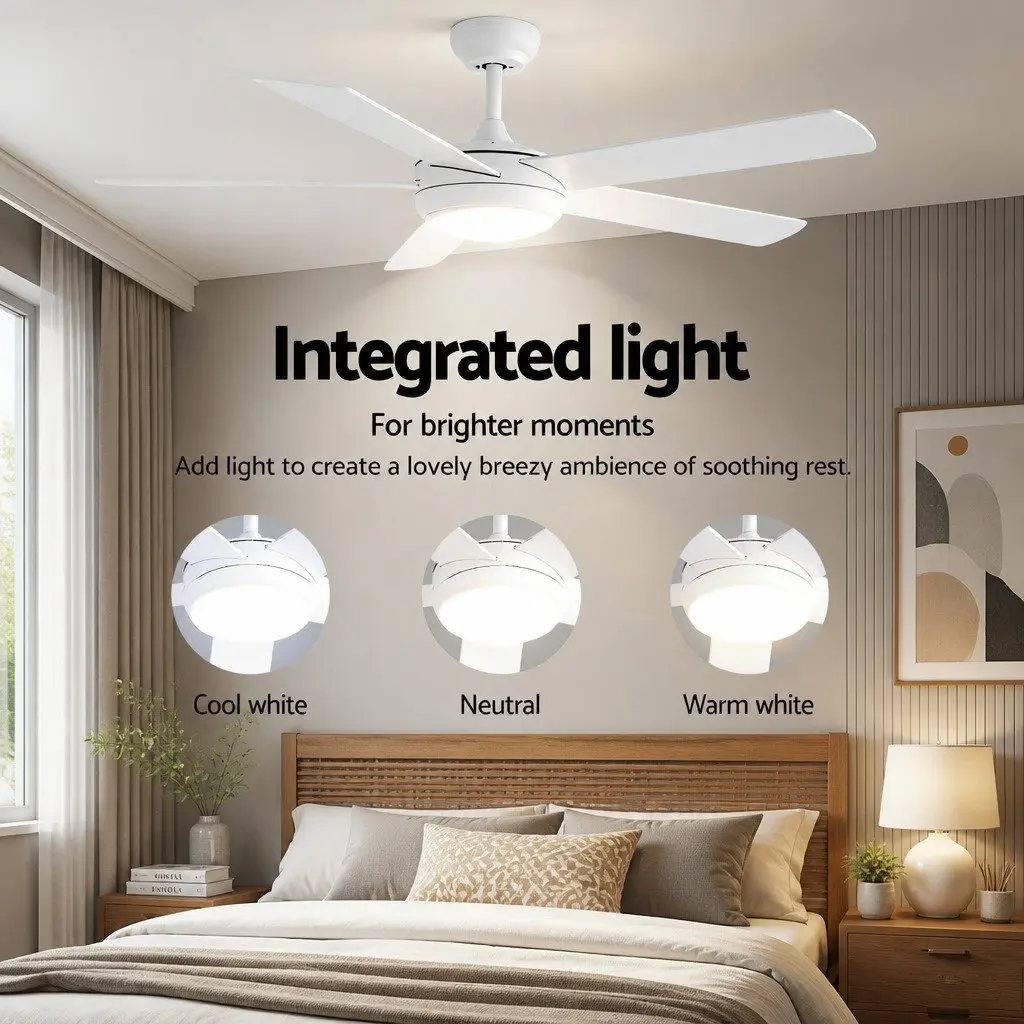 Ceiling Fan 52 Inch 5 Blades DC Motor Remote Control LED Light White
