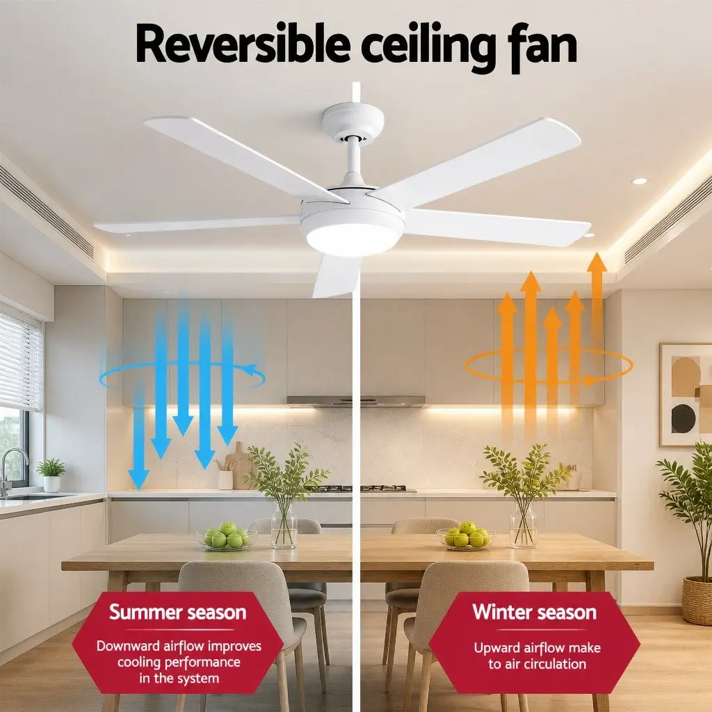 Ceiling Fan 52 Inch 5 Blades DC Motor Remote Control LED Light White