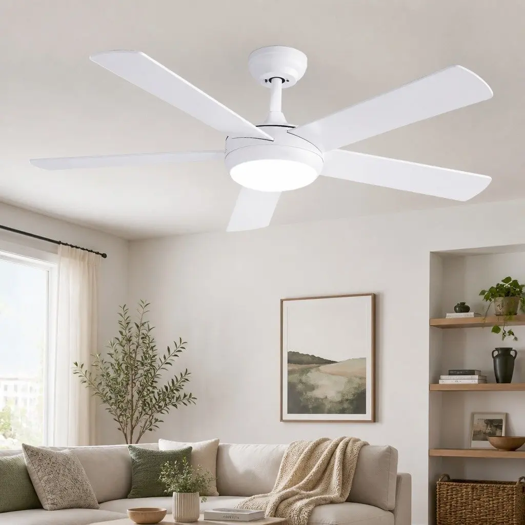 Ceiling Fan 52 Inch 5 Blades DC Motor Remote Control LED Light White