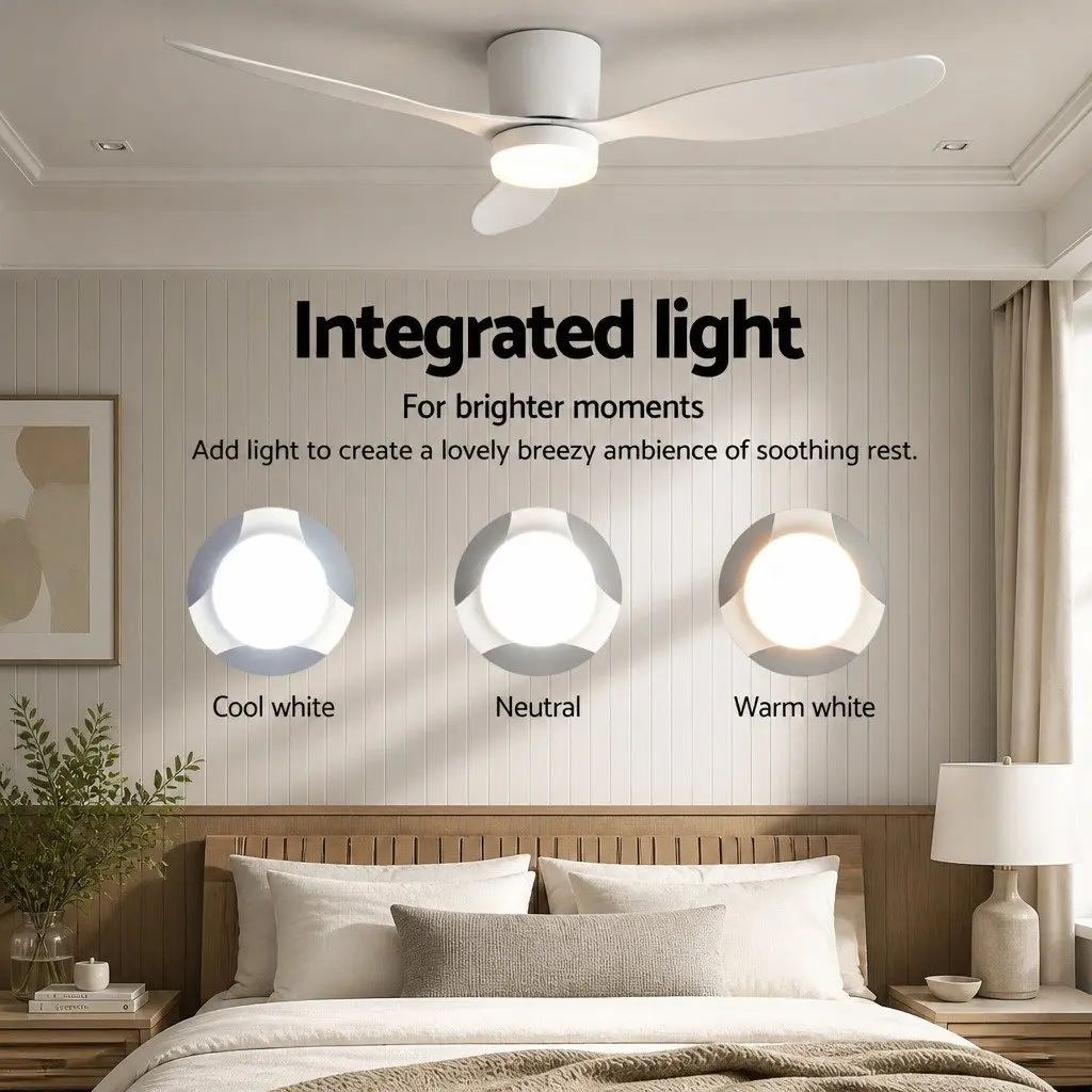 Ceiling Fan 52 Inch White 3 Blade LED Light DC Motor Remote Control 6 Speed