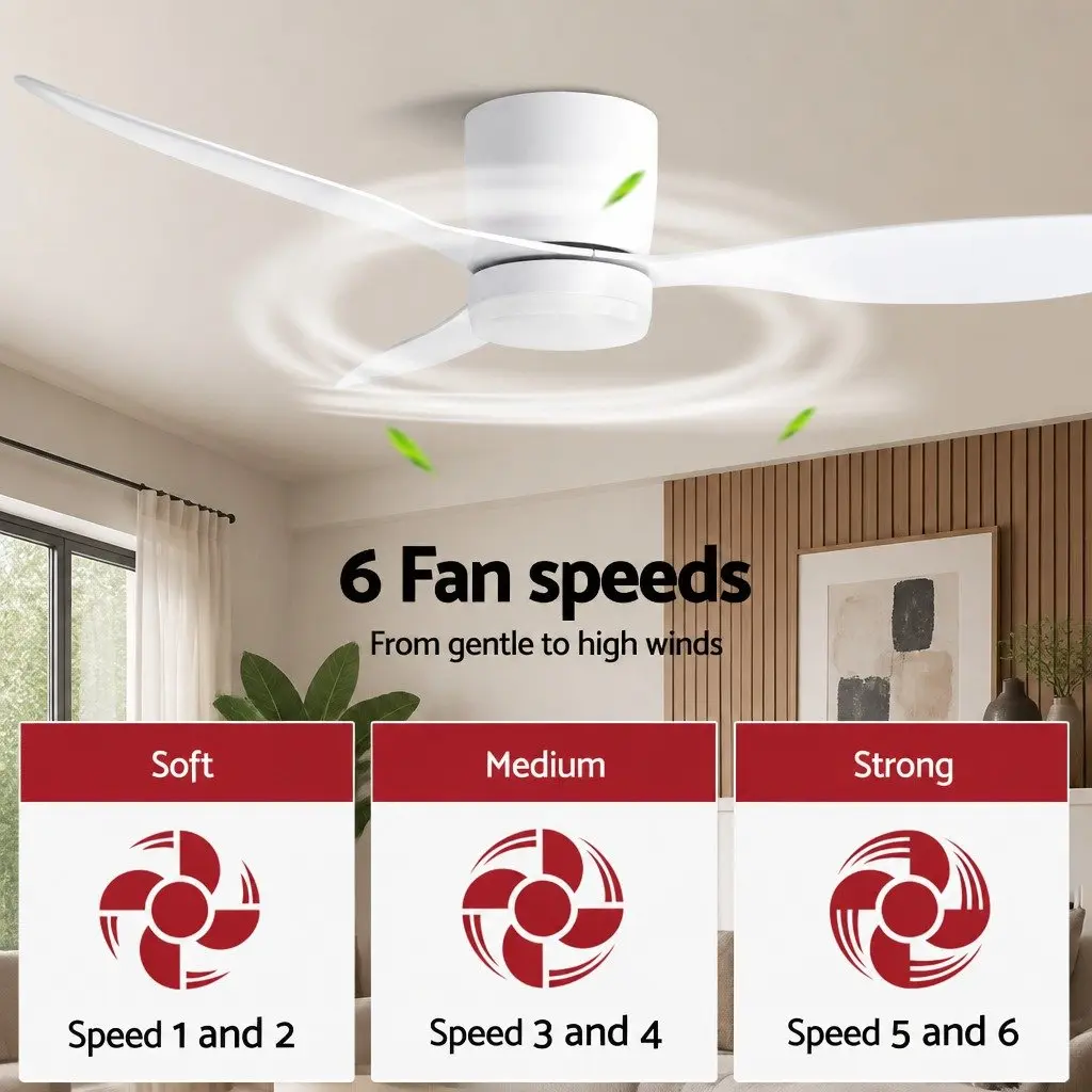 Ceiling Fan 52 Inch White 3 Blade LED Light DC Motor Remote Control 6 Speed