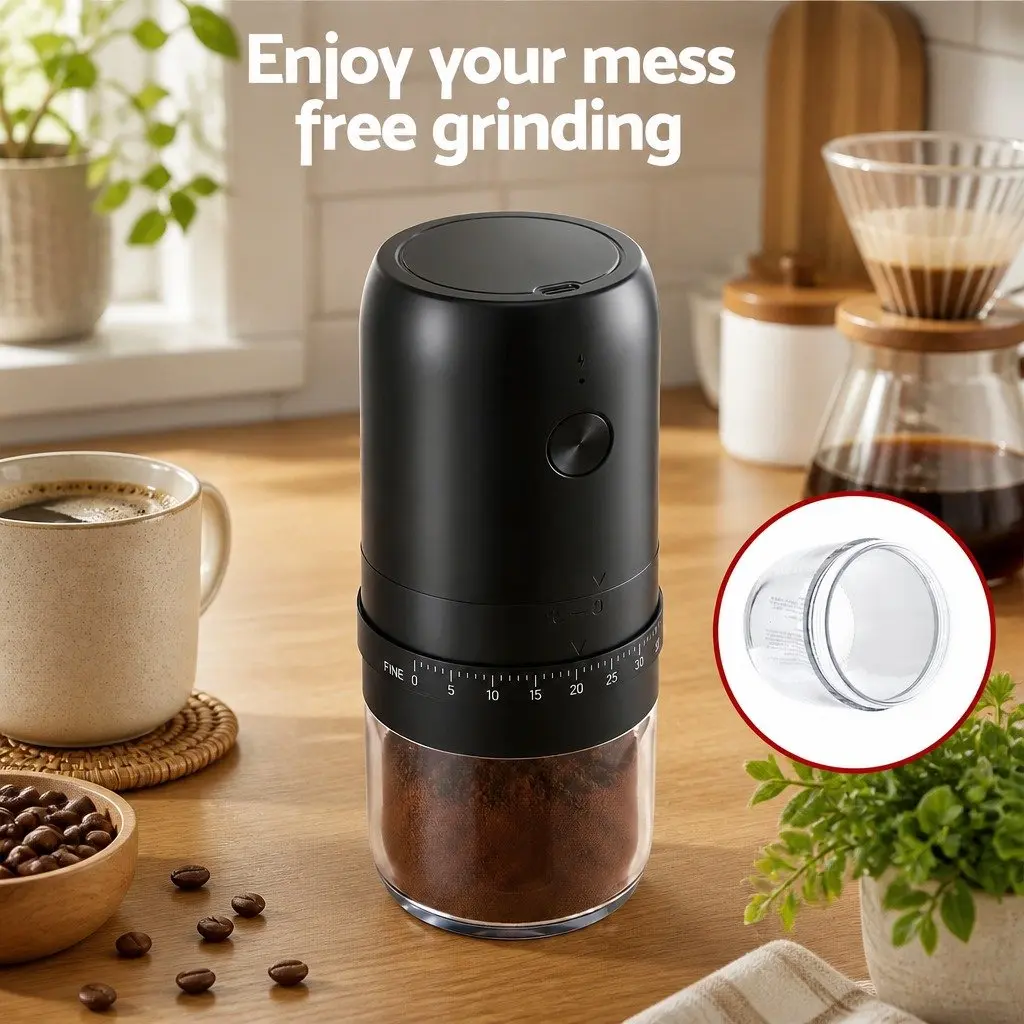 Electric Coffee Grinder Portable USB-C Rechargeable 40 Grind Settings Bean