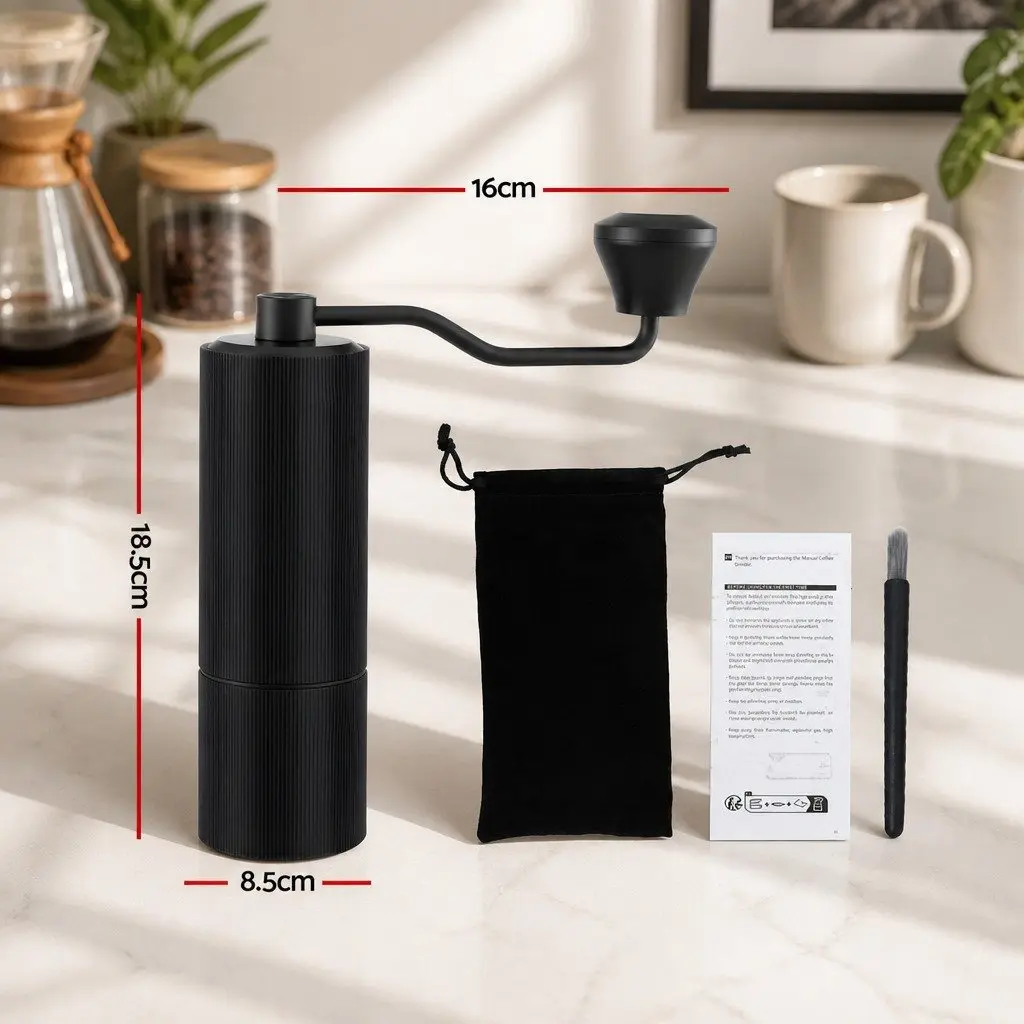 Manual Coffee Grinder Burr Mill 18.5cm Dark Grey Portable 24 Adjustable Grind Settings