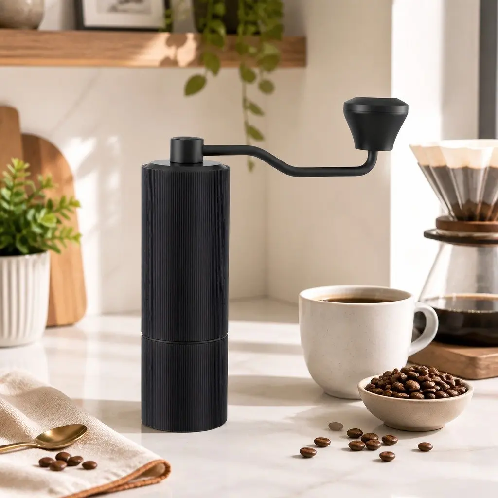 Manual Coffee Grinder Burr Mill 18.5cm Dark Grey Portable 24 Adjustable Grind Settings