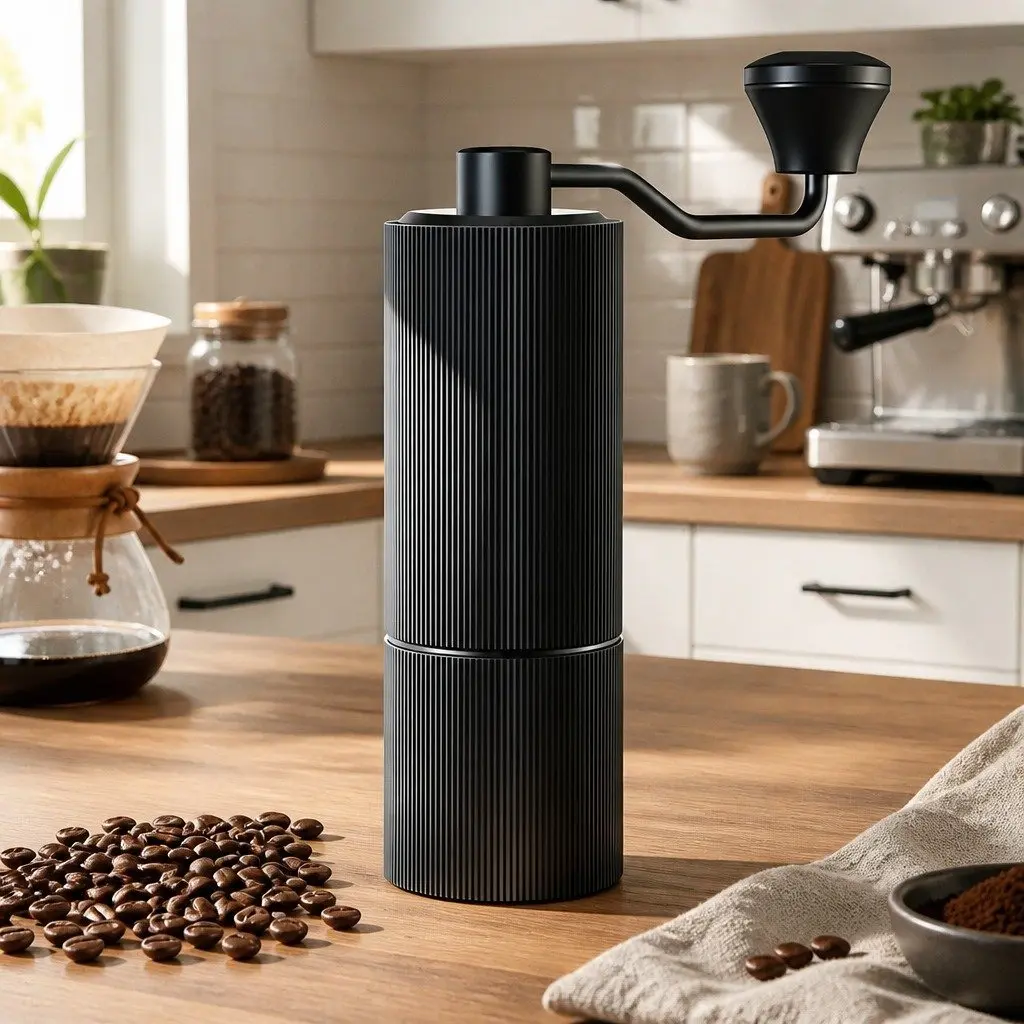 Manual Coffee Grinder Burr Mill 18.5cm Dark Grey Portable 24 Adjustable Grind Settings