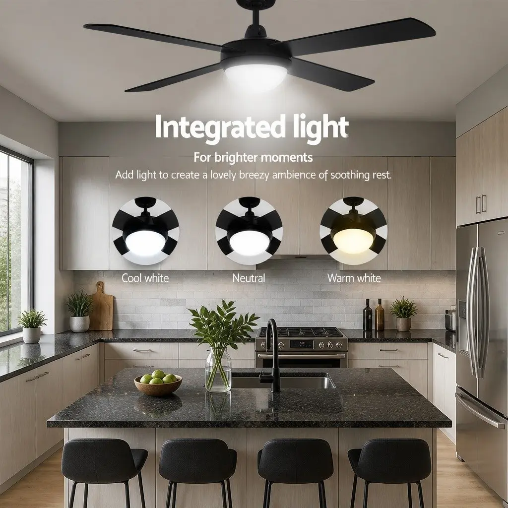 Ceiling Fan DC Motor 52 Inch Black with LED Light Remote Control 6 Speed Reverse