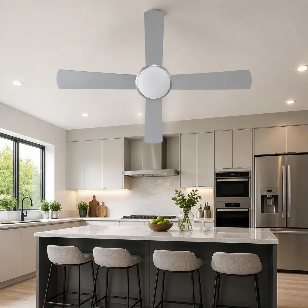 52 Inch Ceiling Fan DC Motor LED Light Remote Control Silver