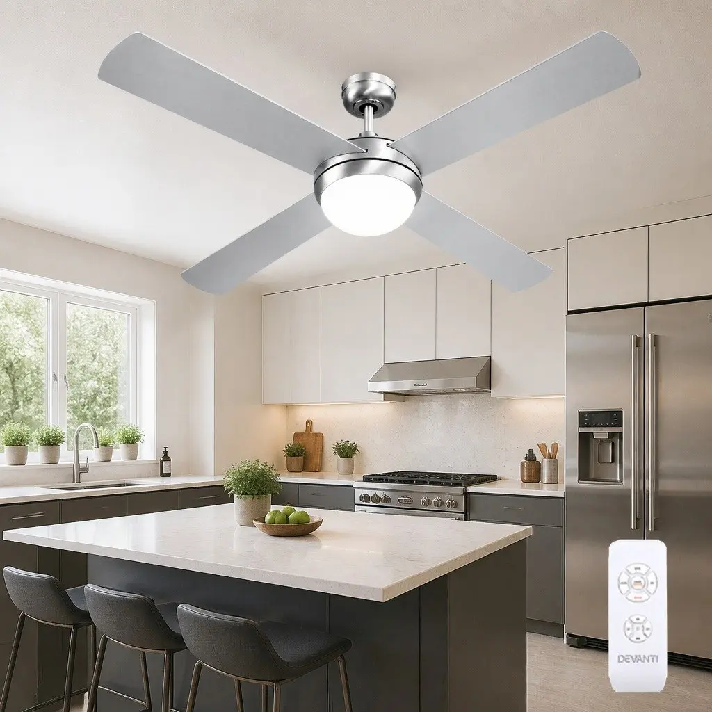 52 Inch Ceiling Fan DC Motor LED Light Remote Control Silver