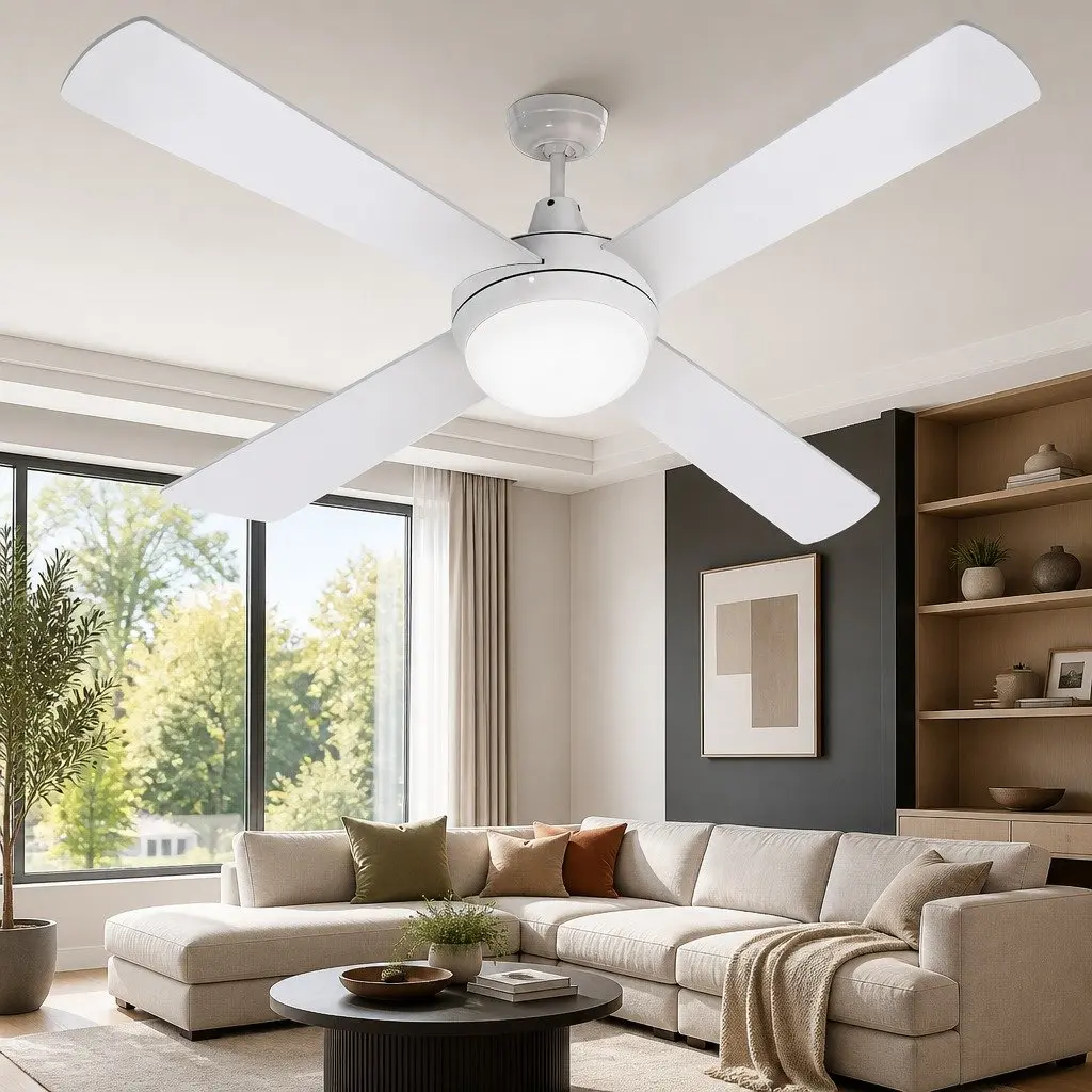 52 Inch Ceiling Fan DC Motor LED Light White Indoor Outdoor