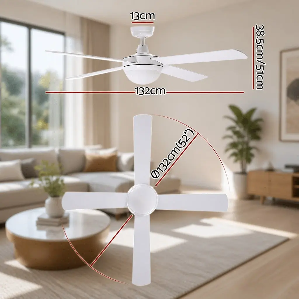 52 Inch Ceiling Fan DC Motor LED Light White Indoor Outdoor