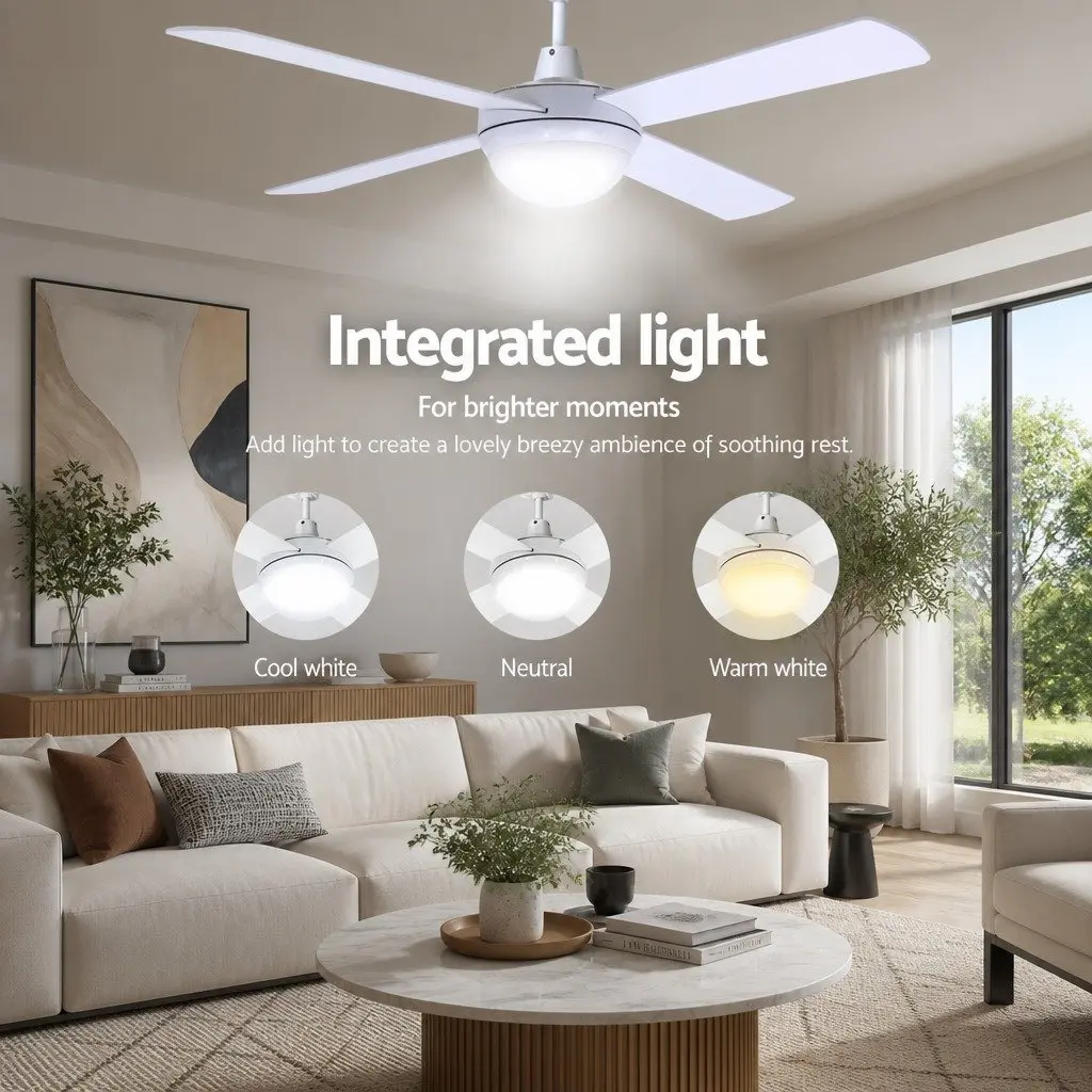 52 Inch Ceiling Fan DC Motor LED Light White Indoor Outdoor