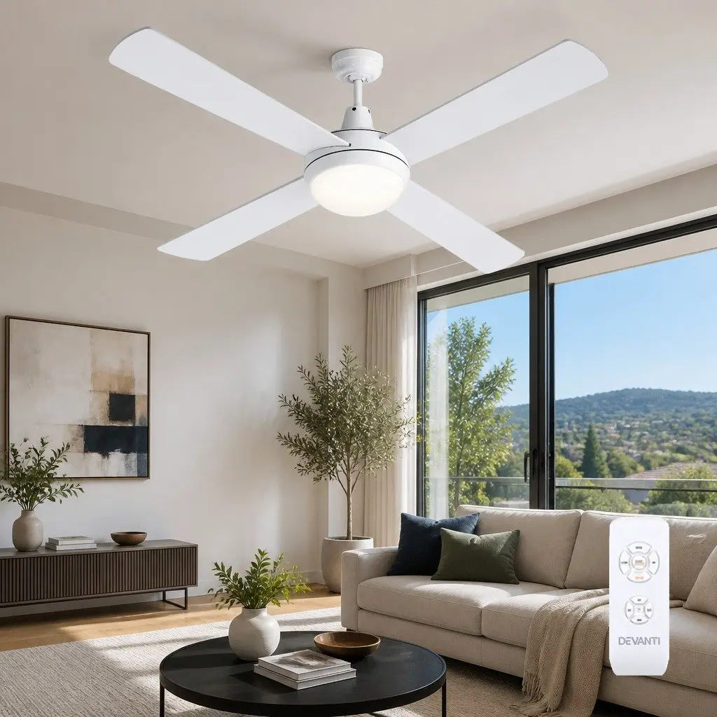 52 Inch Ceiling Fan DC Motor LED Light White Indoor Outdoor