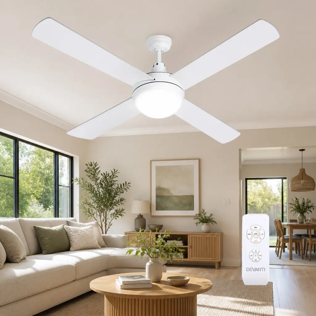 52 Inch Ceiling Fan DC Motor LED Light White Indoor Outdoor