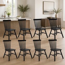 Dining Chairs 8x Windsor Kitchen Seating Black Frame Solid Wood Backrest