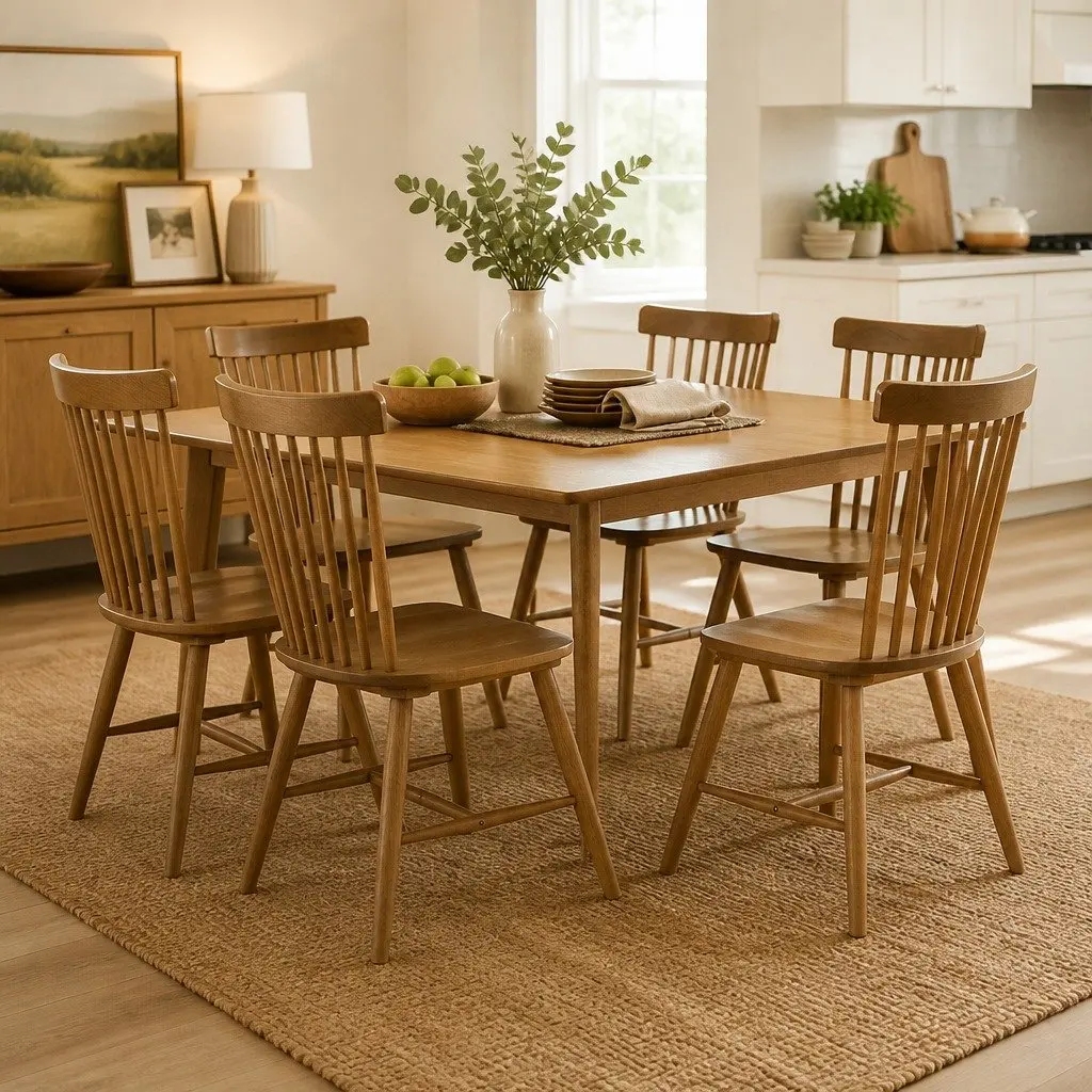 Dining Chairs Solid Oak Wood Windsor Style Set of 6
