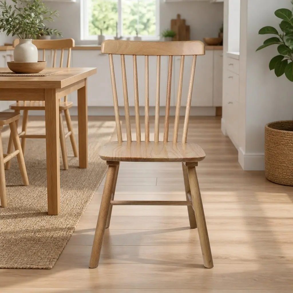 Dining Chairs Solid Oak Wood Windsor Style Set of 6