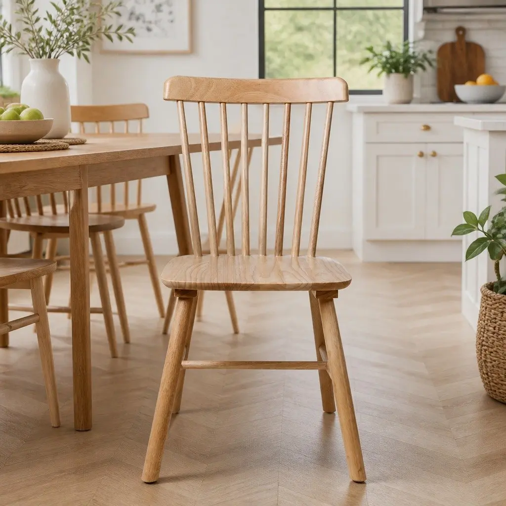 Dining Chairs 8x Windsor-Style Kitchen Seating Solid Wood Oak Natural