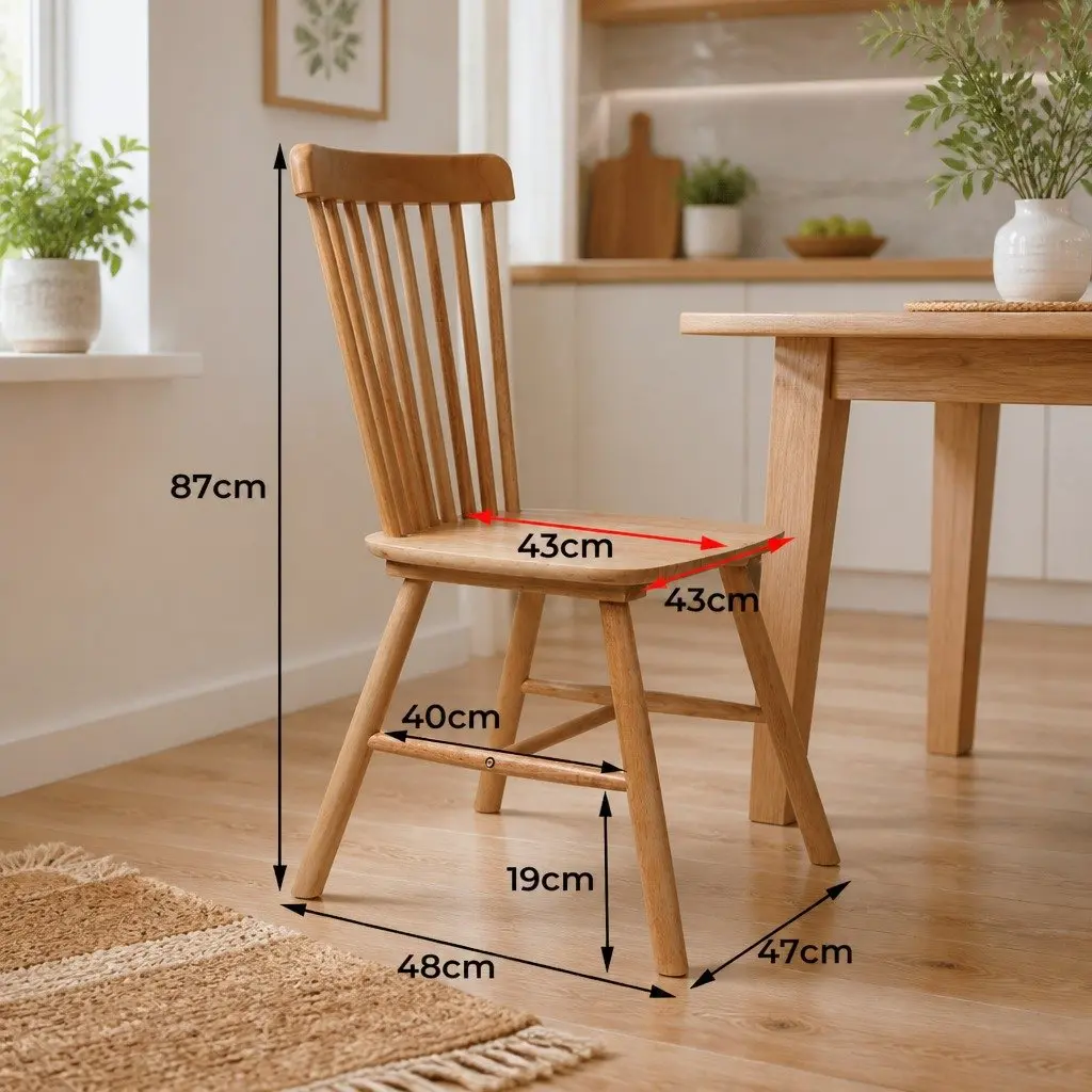 Dining Chairs 8x Windsor-Style Kitchen Seating Solid Wood Oak Natural