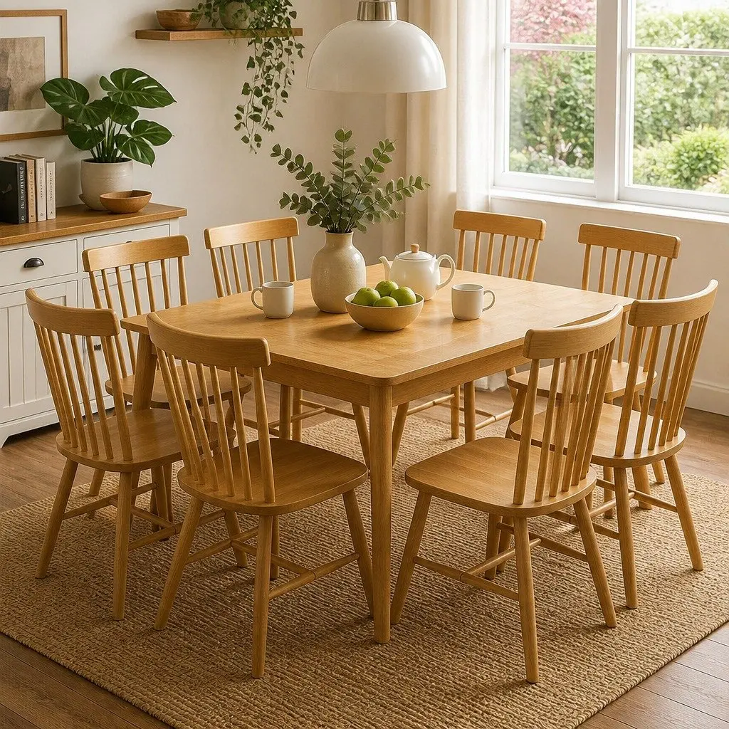 Dining Chairs 8x Windsor-Style Kitchen Seating Solid Wood Oak Natural