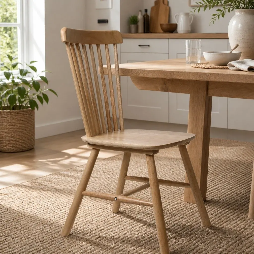 Dining Chairs 8x Windsor-Style Kitchen Seating Solid Wood Oak Natural