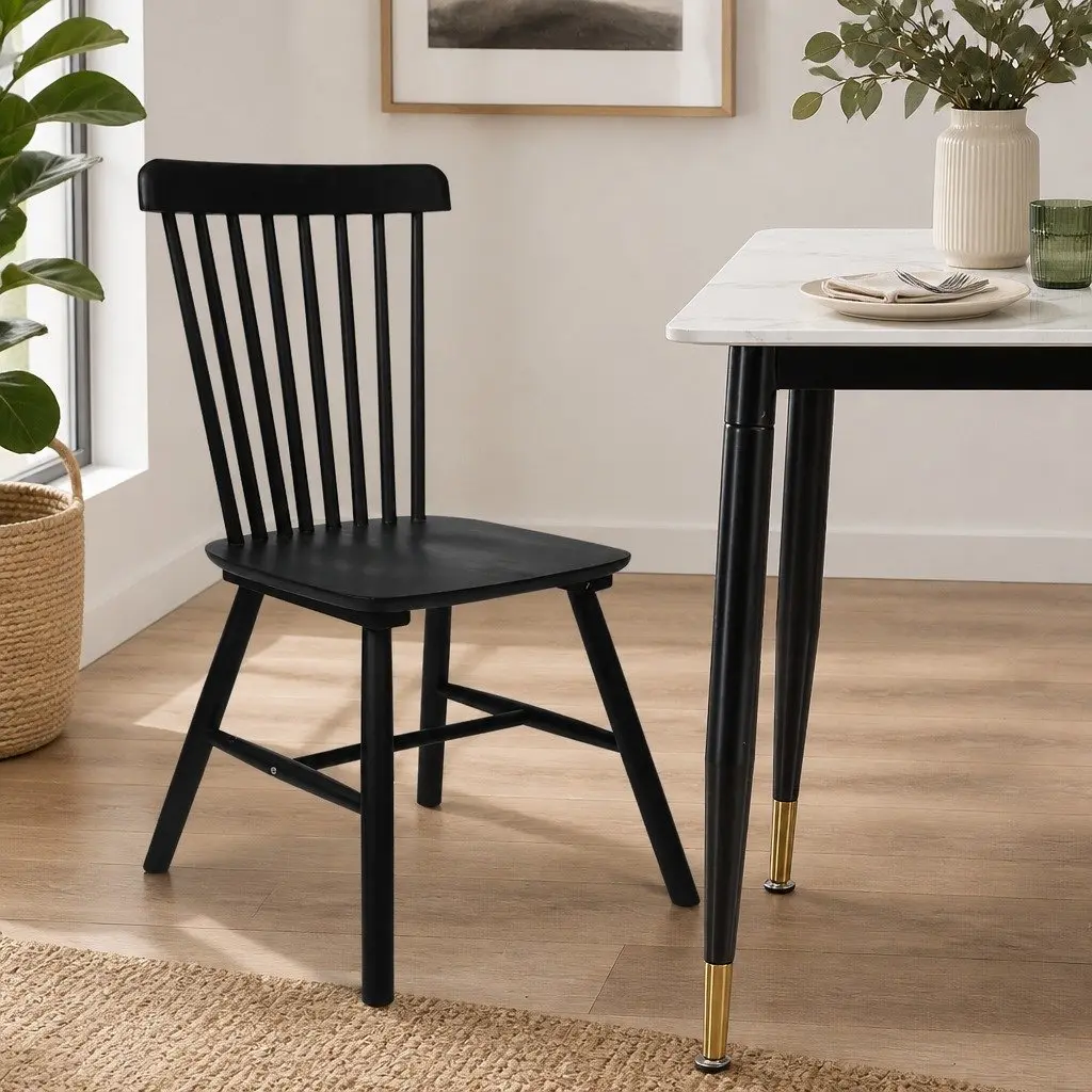 Dining Chairs Kitchen Seat Black Wooden Frame Set of 2