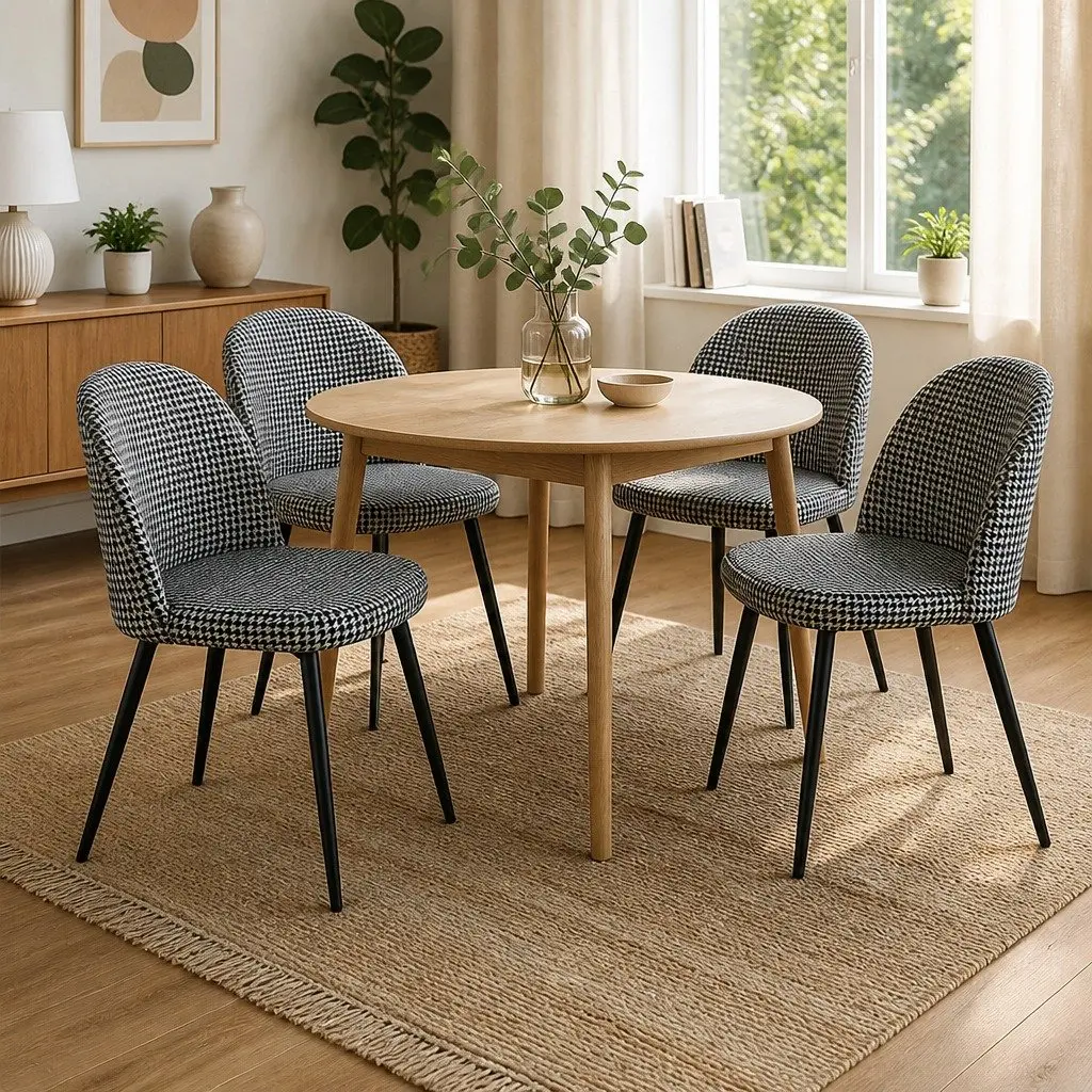 Dining Chairs Set of 4 Kitchen Café Houndstooth Pattern High-Density Foam