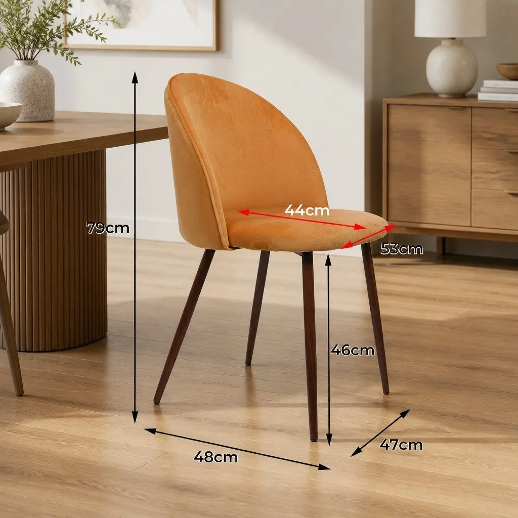 Dining Chairs Velvet Seat Mustard Set of 8 Steel Frame