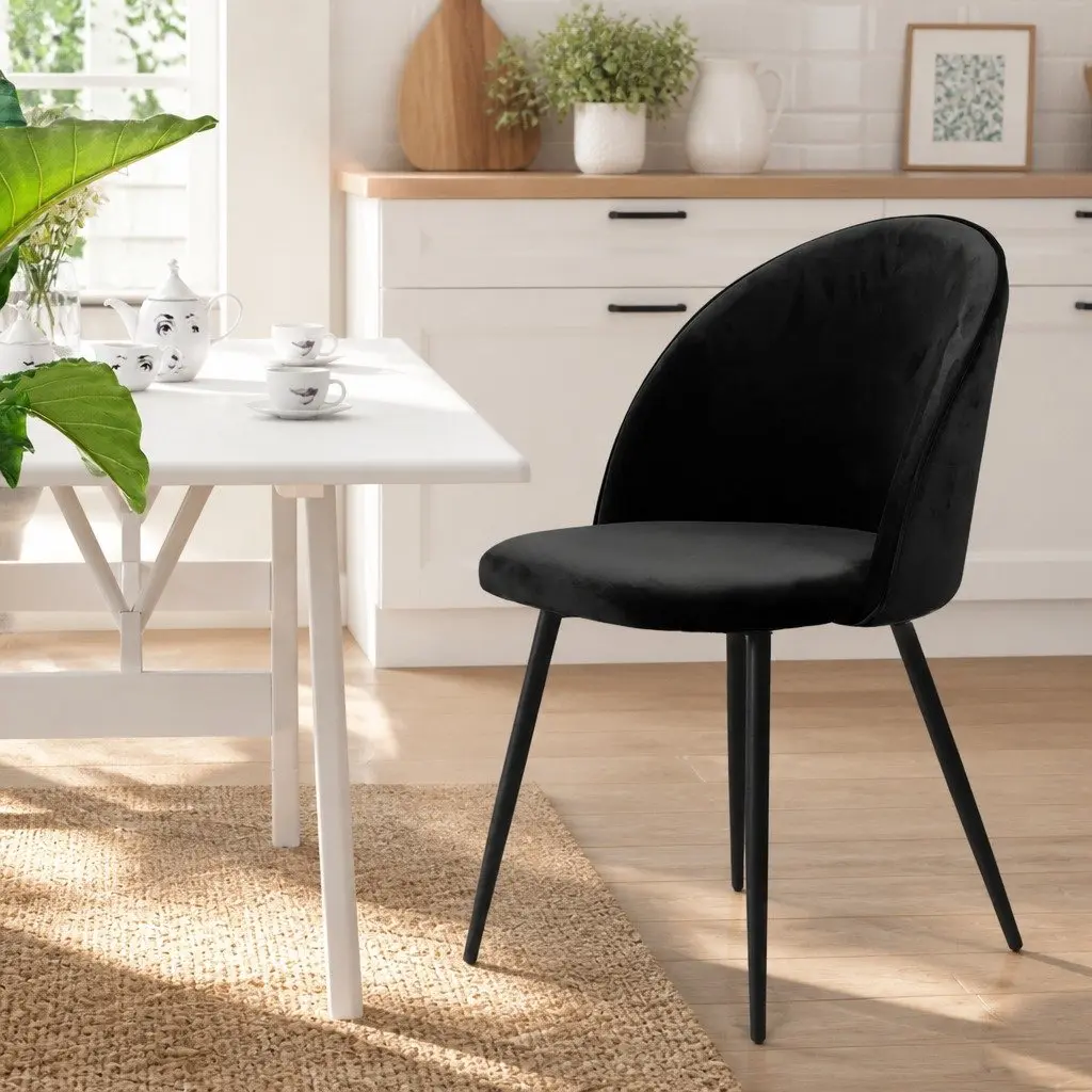 Dining Chairs Set of 2 Kitchen Cafe Velvet Black Comfortable Backrest