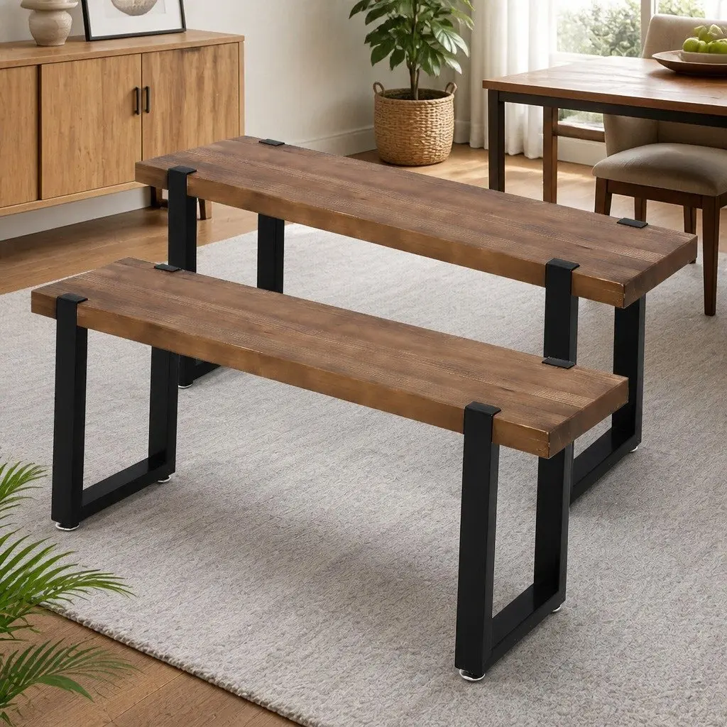 Wooden Dining Bench Chairs 115cm Industrial Design Solid Pine Seat Home