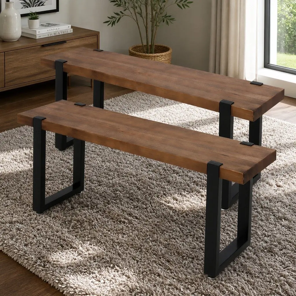 Wooden Dining Bench Chairs 115cm Industrial Design Solid Pine Seat Home