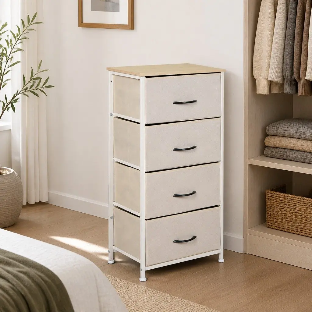 Beige Storage Cabinet Tower for Bedrooms and Living Areas