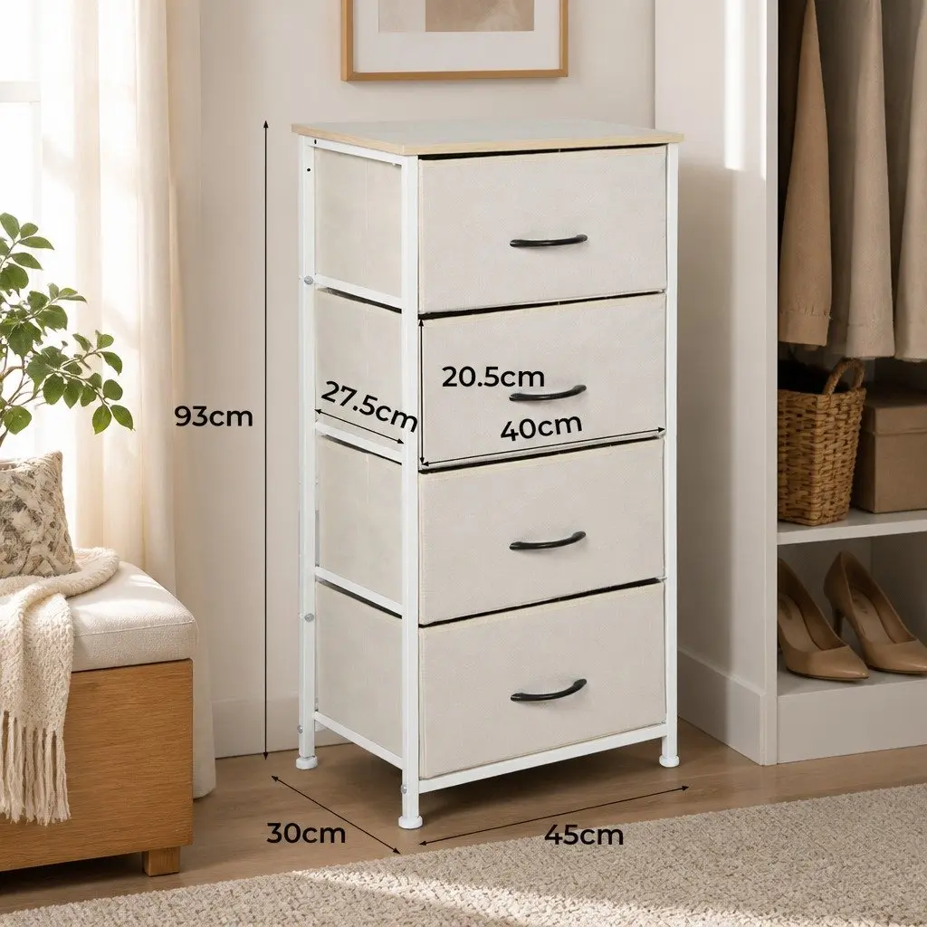 Storage Cabinet Chest of Drawers MDF Steel Frame Beige 4 Drawer