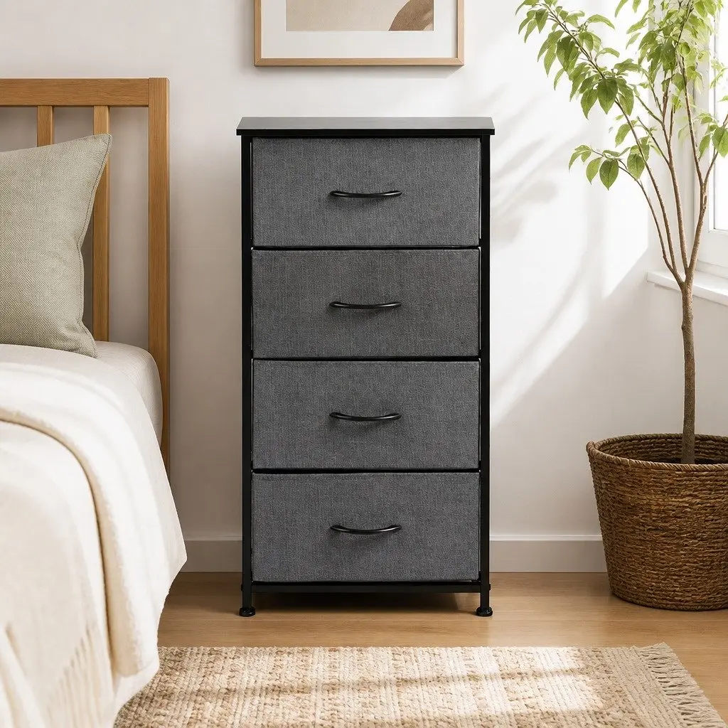 Storage Cabinet Tower Chest Bedroom Nightstand Dresser Organizer Unit Dark Grey 45cm x 30cm x 93cm