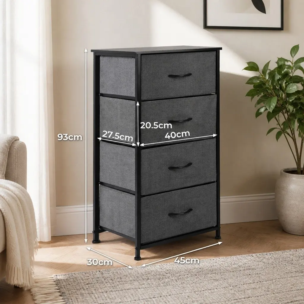 Storage Cabinet Tower Chest Bedroom Nightstand Dresser Organizer Unit Dark Grey 45cm x 30cm x 93cm