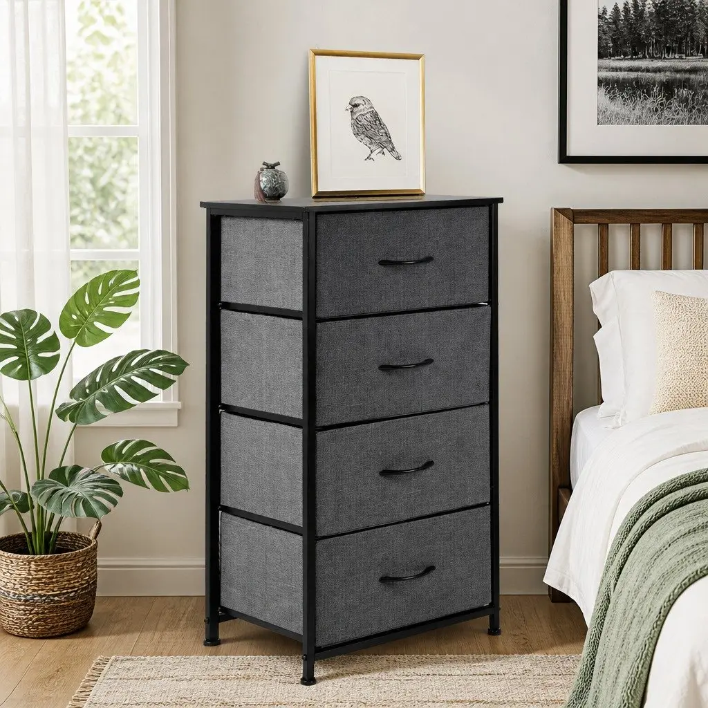 Storage Cabinet Tower Chest Bedroom Nightstand Dresser Organizer Unit Dark Grey 45cm x 30cm x 93cm
