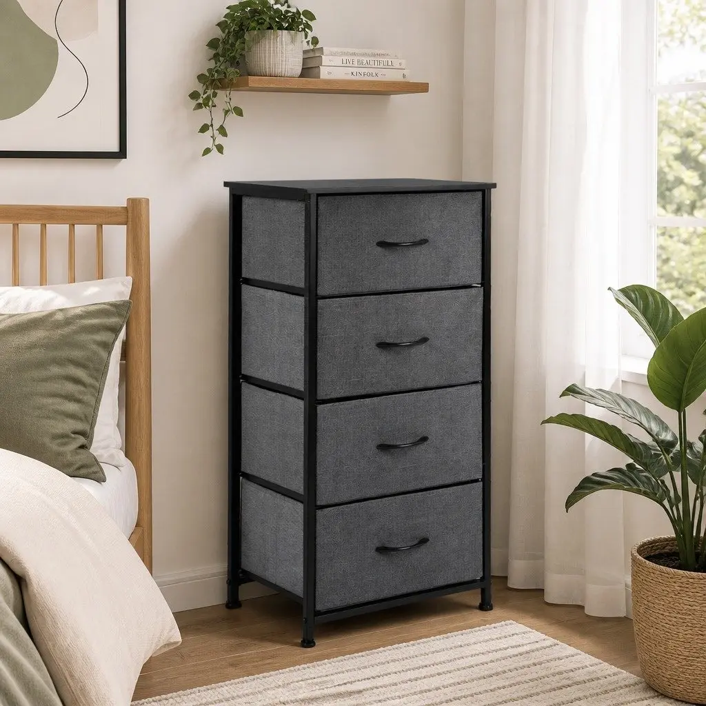 Storage Cabinet Tower Chest Bedroom Nightstand Dresser Organizer Unit Dark Grey 45cm x 30cm x 93cm