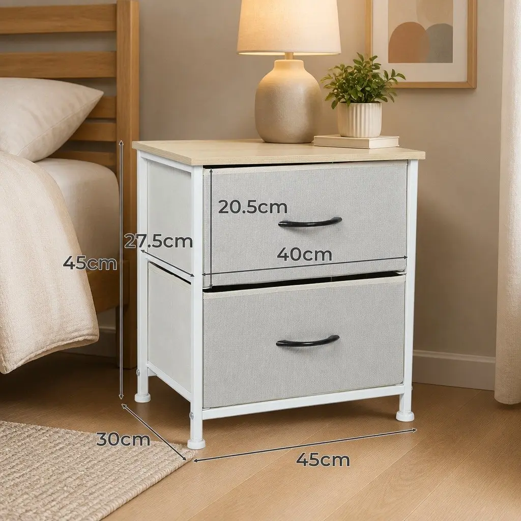 2 Drawer Bedside Chest Storage Cabinet MDF Beige
