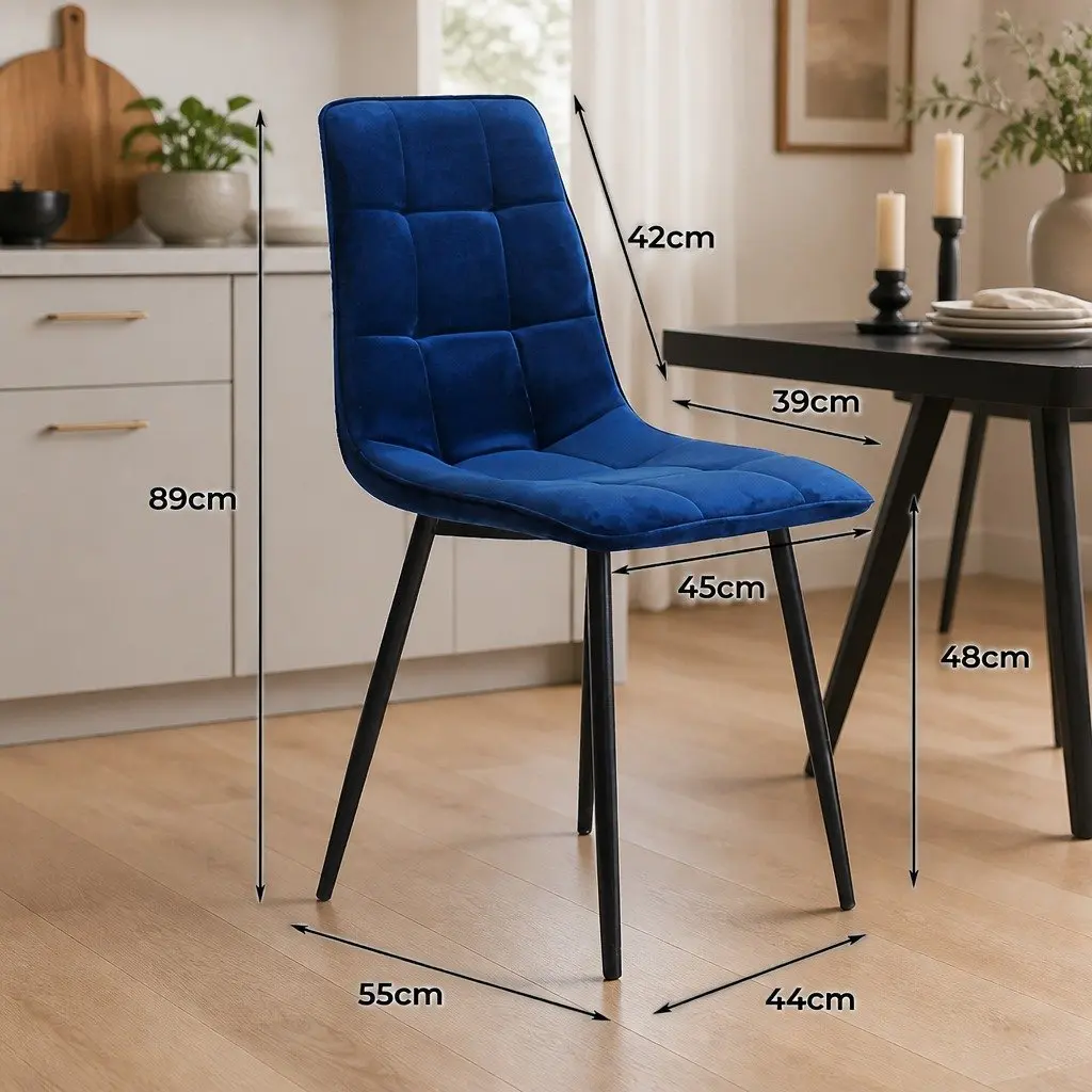 Dining Chairs Set of 4 Velvet Blue Kitchen Lounge Seating High Density Foam