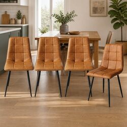 Dining Chairs Set of 4 Kitchen Seat PU Leather Brown High Density Foam Cushion