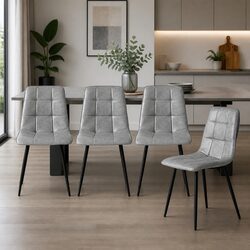 Dining Chairs Set of 4 Kitchen Seating Grey PU Leather Foam Cushioned High Back