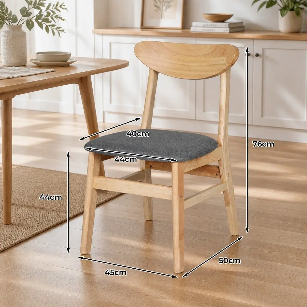 Set of 6 Dining Chairs Natural Wood Frame Linen Upholstered Seating for Kitchen or Dining Table