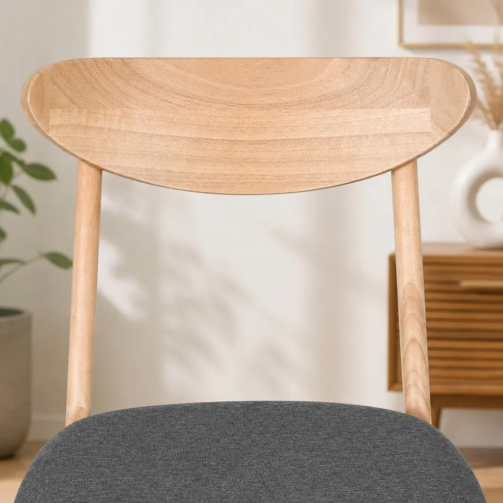 Dining Chairs Set of 2 Kitchen Wooden Frame Linen Fabric Seat Natural